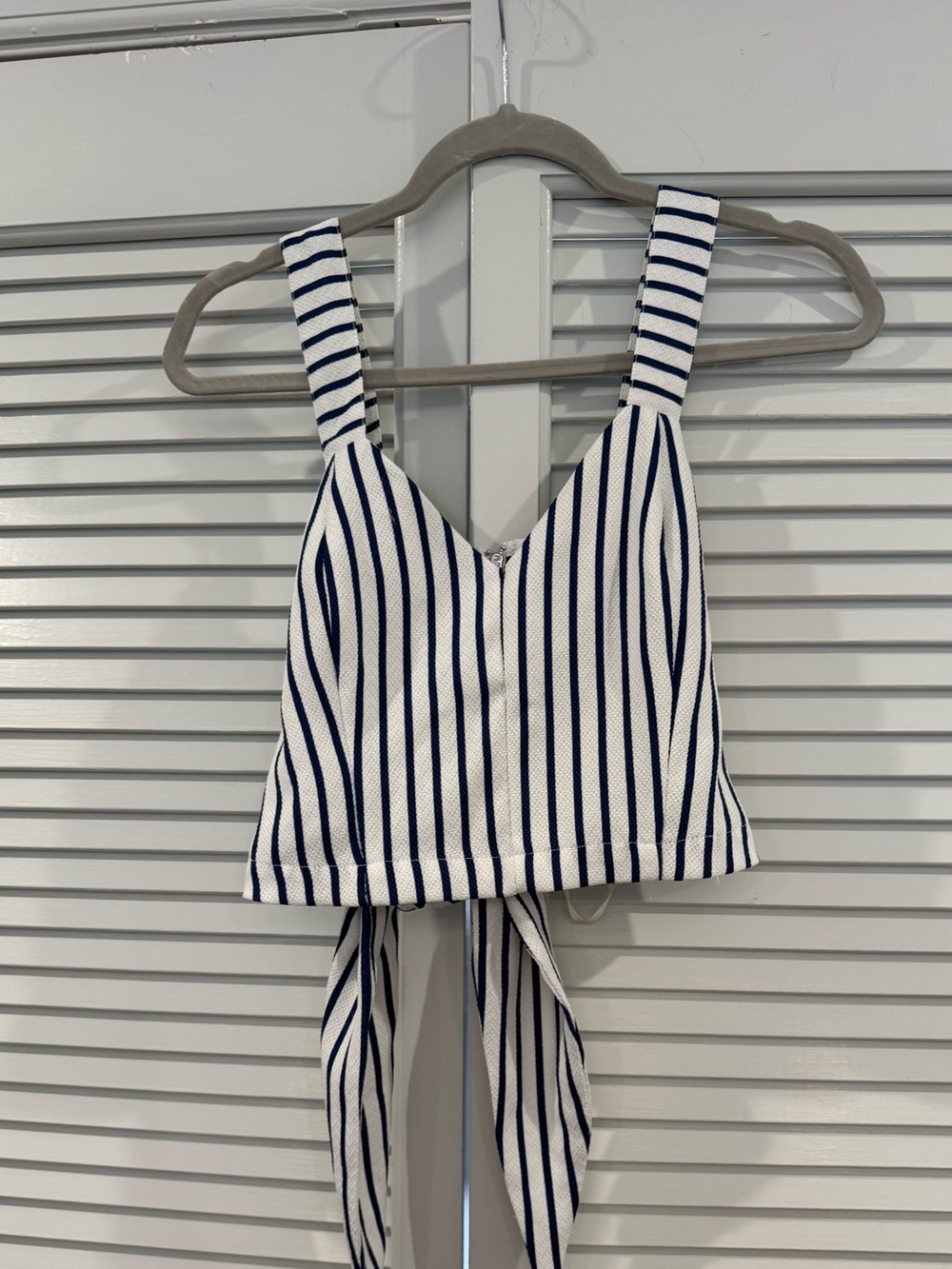 J.O.A. Navy and White Striped Tie-Back Cropped Tank
